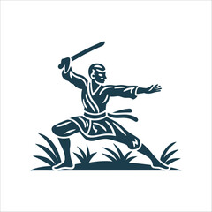 Pencak Silat Warrior with Sword Vector Illustration Pencak Silat Indonesia Martial artist in a low sweeping stance