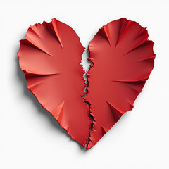 Red Heart with Jagged Torn Edges Like Ripped Paper Revealing Raw Texture