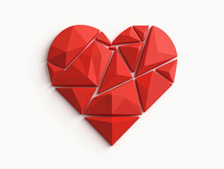 Red Heart Composed of Clean Geometric Fragments with Slight Gaps Between Polygons