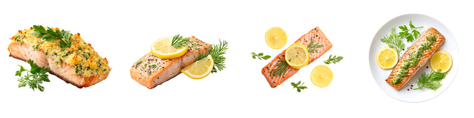 Delicious grilled salmon dishes with fresh herbs and lemon