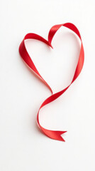 Single Continuous Red Ribbon Shaped into a Heart Flowing Seamlessly with Delicate Folds