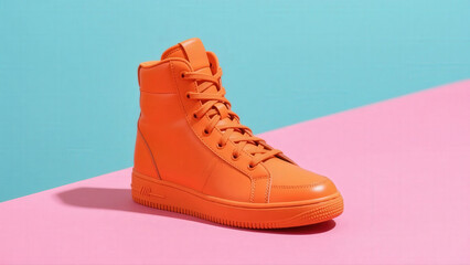 Orange High Top Sneaker on Colorful Background