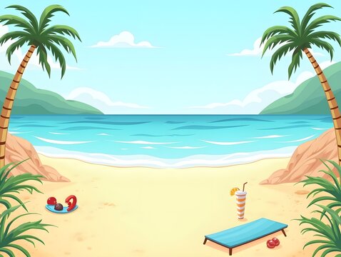 Beach Holiday Cartoon Illustration for Summertime Graphics