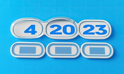 Light-blue background, 3D render, white oval shapes,  large numbers 4 2023, smaller oval shapes