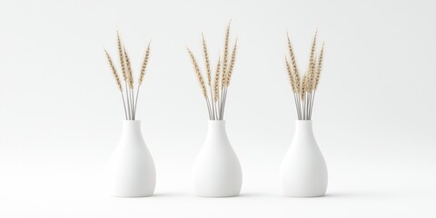 Three white vases with wheat stalks (5)