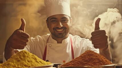 Chef Showing Spices Giving Thumbs Up