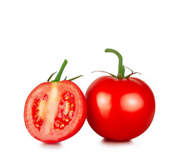 Tomato and tomato slice isolated on a white background, contour