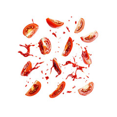 Flying Tomato Slices and Splashing Tomato Juice