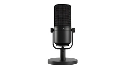 Black condenser microphone on stand isolated on transparent background