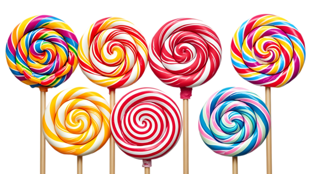 Colorful swirl lollipops on black background