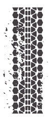 Vertical grunge tire track featuring a hexagonal tread pattern leaves a striking trail on a white background, creating a dynamic, distressed effect that captures movement and adventure © WinWin