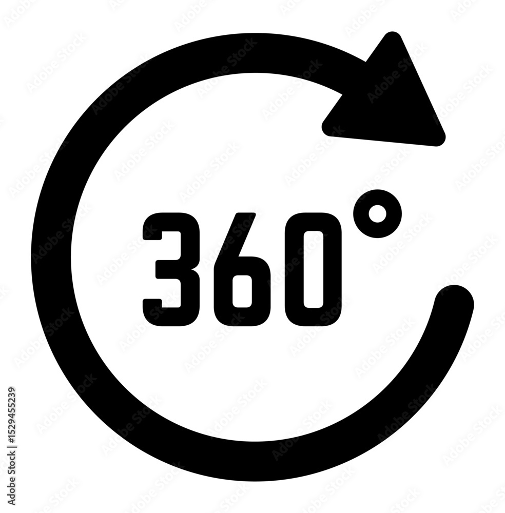 Poster rotating arrow making a full circle around 360 degrees, concept of virtual reality, augmented realit