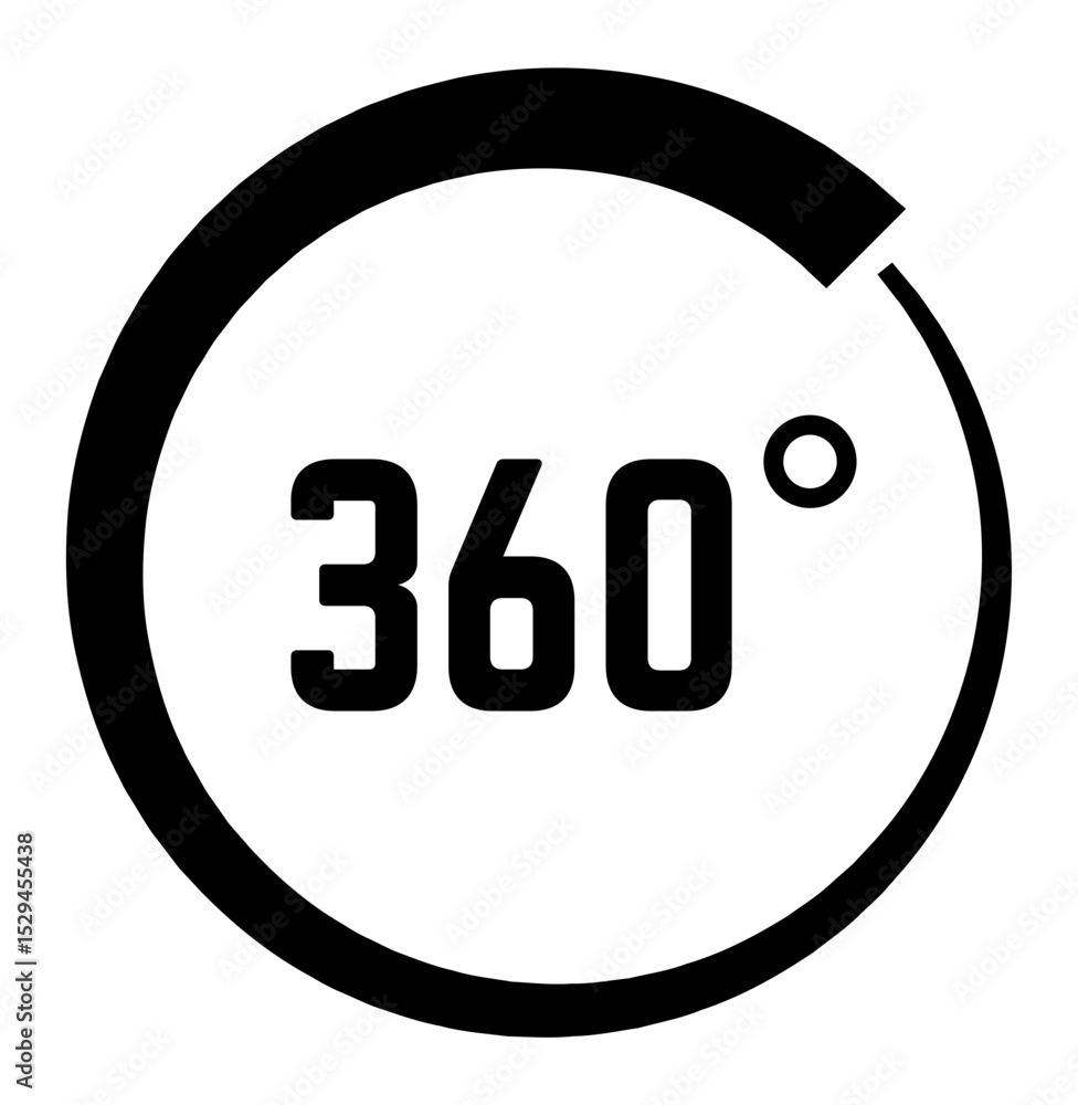 Poster circular arrow rotating through 360 degrees, representing a complete cycle or panoramic view. symbol