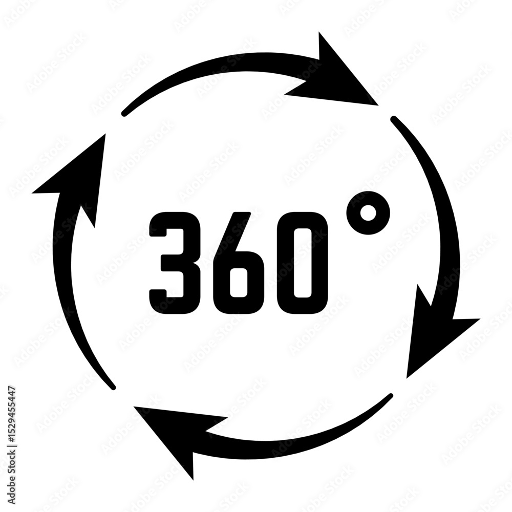 Poster rotating arrows creating a circular formation with a 360 degree symbol, illustrating concepts of ful