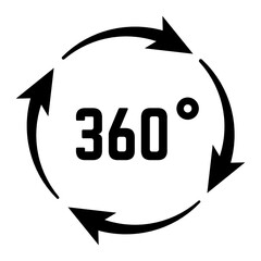 Rotating arrows creating a circular formation with a 360 degree symbol, illustrating concepts of full coverage, virtual reality, and immersive panoramic views