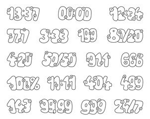 Set of numbers with flowers, popular numeric codes used in culture pricing emergency clock luck magic, with outline line art for yours illustration and creative designs projects