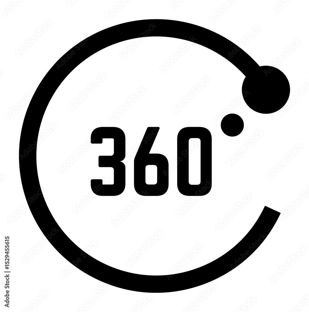 Poster rotating arrow representing 360 degrees, symbolizing concepts like virtual reality, panoramic view, 