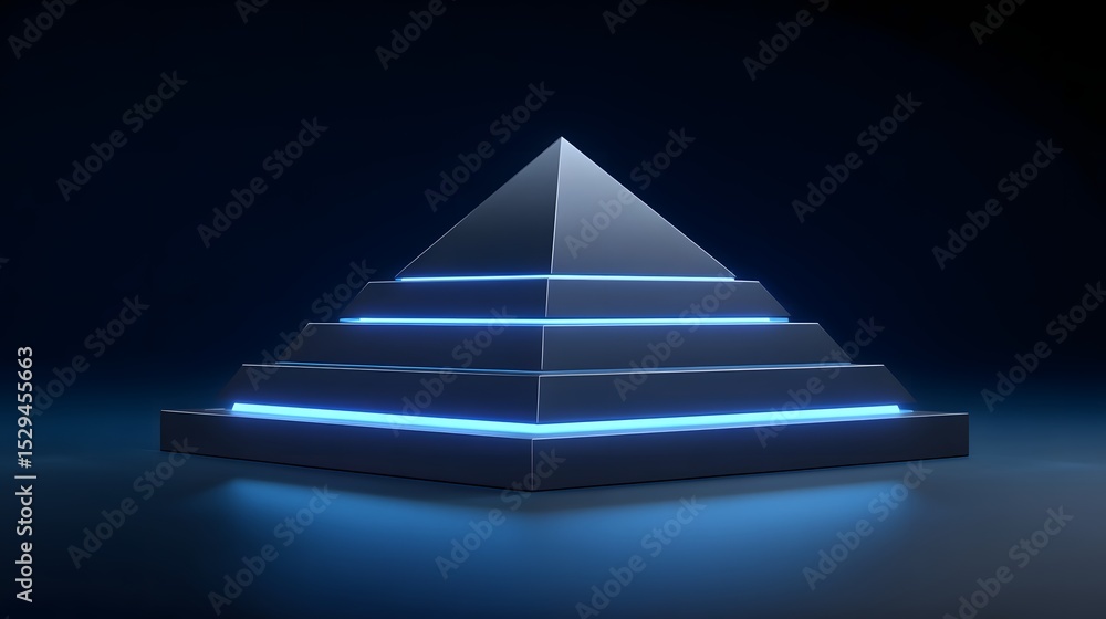 Poster a sleek, futuristic digital pyramid with a glowing base, representing a data hierarchy or informatio