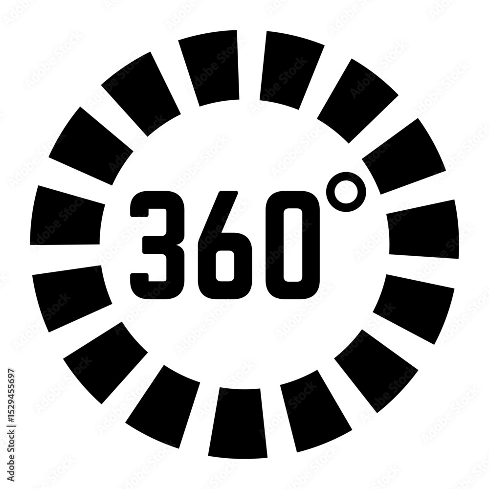 Poster 360 degree view icon rotating, showcasing complete coverage and serving as an ideal symbol for virtu