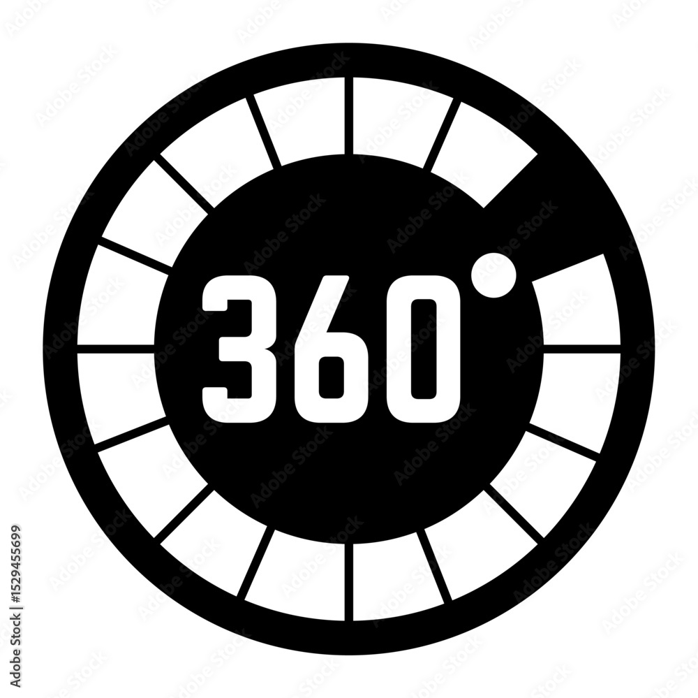 Poster circular scale measuring 360 degrees, indicating a full rotation or a complete cycle, visualized wit