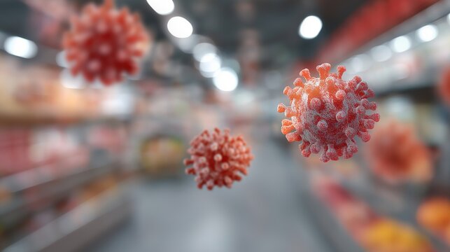 Abstract bird flu virus particles on minimalist surface, symbolizing health protection awareness.