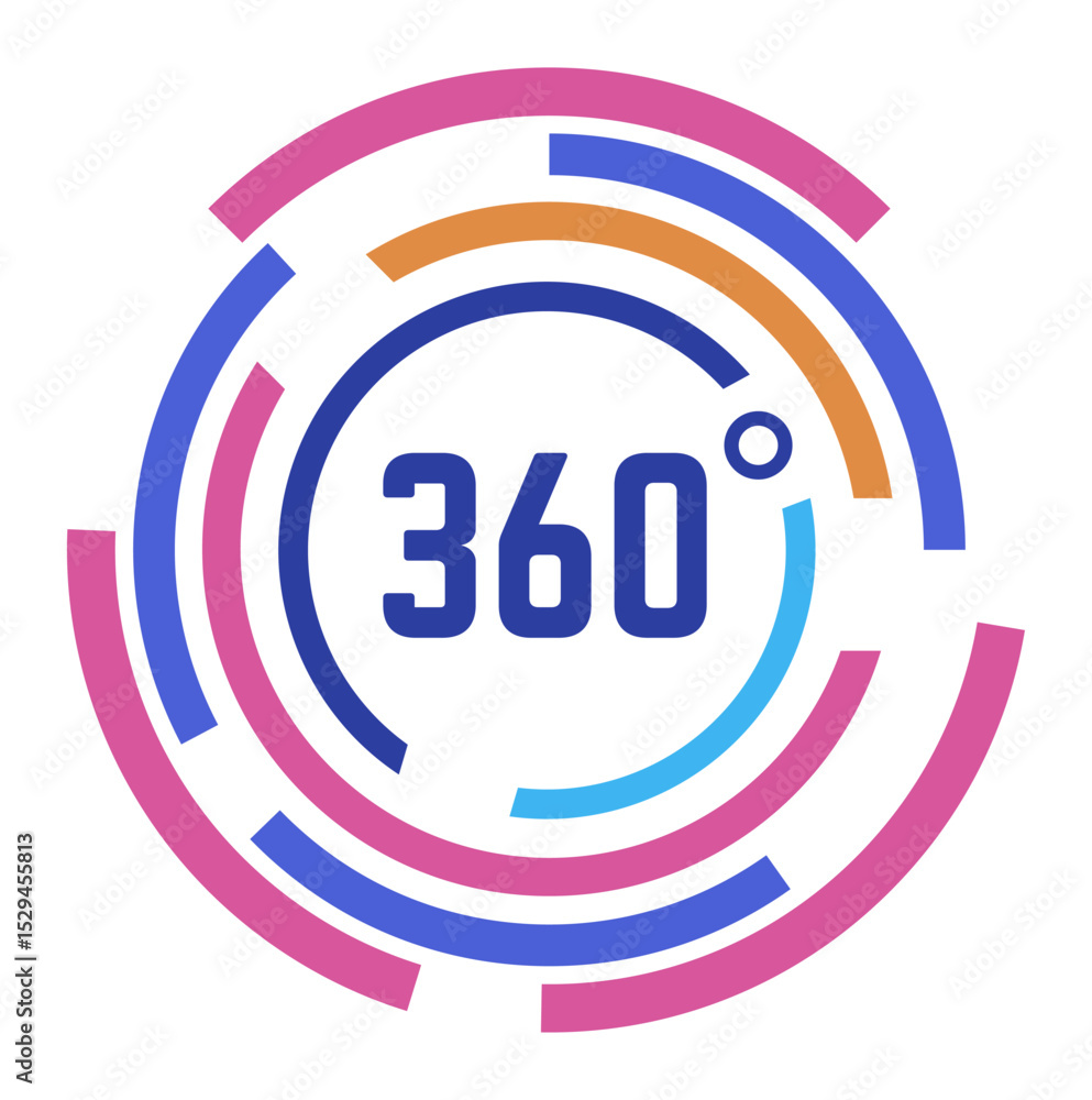 Poster colorful 360 degree angle icon representing immersive experiences in virtual and augmented reality, 