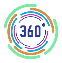 Colorful rounded lines encircling the number 360, representing concepts of virtual reality and augmented reality while evoking immersive experiences in a modern digital landscape