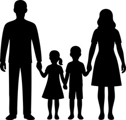 classic family of four. Mom, Dad, Daughter and Son Silhouette.  