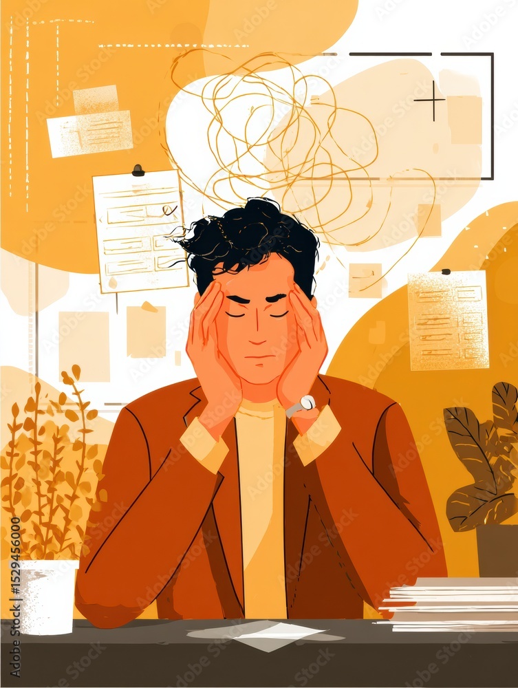 Poster exploring signs of burnout and prevention strategies for mental well-being in the workplace environm