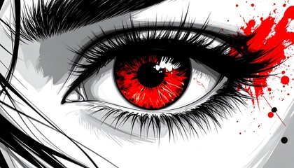 Red Eye with Womans Face, and Ink Splatter.