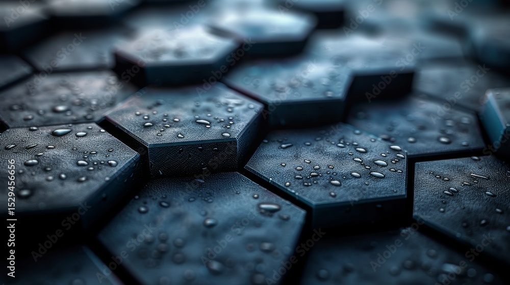 Aufkleber this abstract close-up showcases a hexagonal surface glistening with droplets, emphasizing texture a