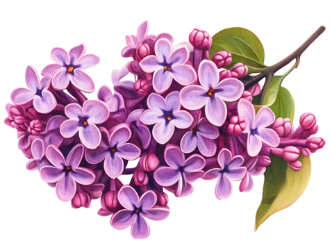 Purple lilac flower bunch isolated on transparent background