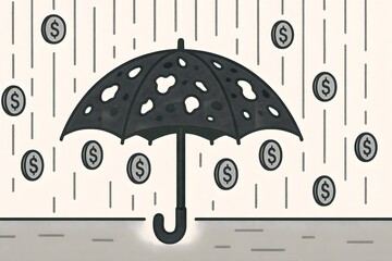 Creative Illustration of Umbrella with Money and Rain Background