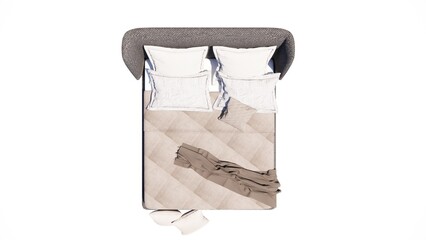 Cream colored bed design with white background