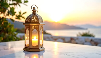 Sunset Lantern with Coastal View.