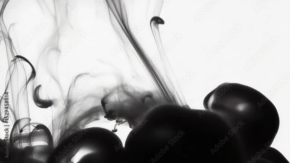Poster black ink swirling in water creating abstract shapes and patterns