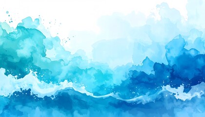 Abstract watercolor painting in shades of blue and teal creates a calming scene