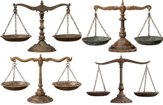 Balanced collection of scales, showing history, and fairness