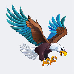 Obraz premium 3D vector image of an eagle diving with talons outstretched, hyper-stylized feathers and dynamic pose, ideal for patriotic or athletic T-shirt design