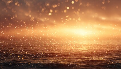 Golden, shimmering water surface with bokeh lights