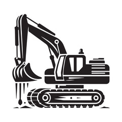 black and white Machinery Excavator Icon Vector Illustrations