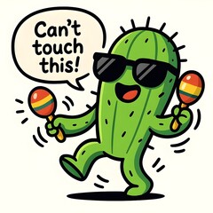 Obraz premium Cool Cactus Character Playing Maracas Sunglasses Fun Design Illustration