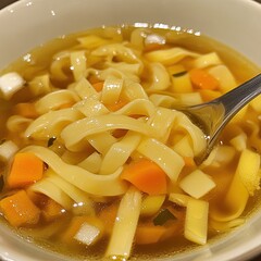 Creamy noodle soup in a bowl