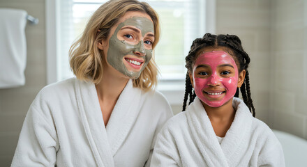 Mother and daughter wearing face masks