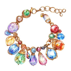 Charm Bracelet, watercolor drawing vector, high quality, isolated on a white background.
