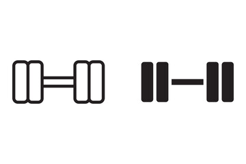 Barbell and dumbbell icon set. Silhouette of a barbell and dumbbells. Vector icon of a barbell.