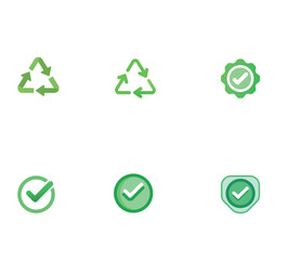 Recycle and Checkmark Icons Set for Eco-Friendly, Green, and Sustainable Design