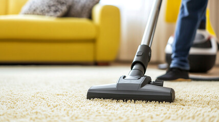 person vacuuming in living room