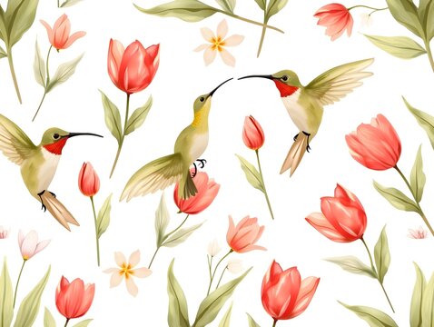 Vibrant Easter tulips and hummingbirds seamless tile pattern with lively spring vibes concept as Lively spring vibes with vibrant Easter tulips and hummingbirds create seamless til Clean Pro 2