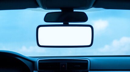 a blank white rear view mirror inside a car